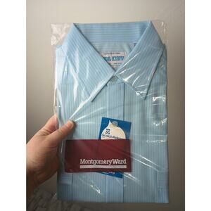 Vtg Montgomery Ward Kool Knit 70s NWT Button Up Dress Shirt Size 16.5 Blue